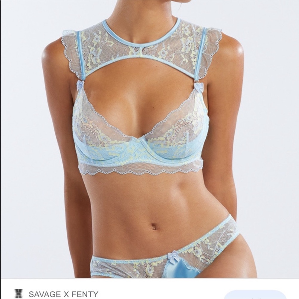 NWOT Savage x Fenty by Rihanna U Cute Mesh and Floral Lace Bra and Bikini Set